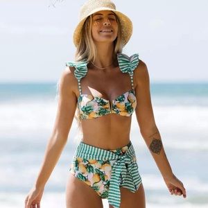 Lemon bikini set with tie bottoms